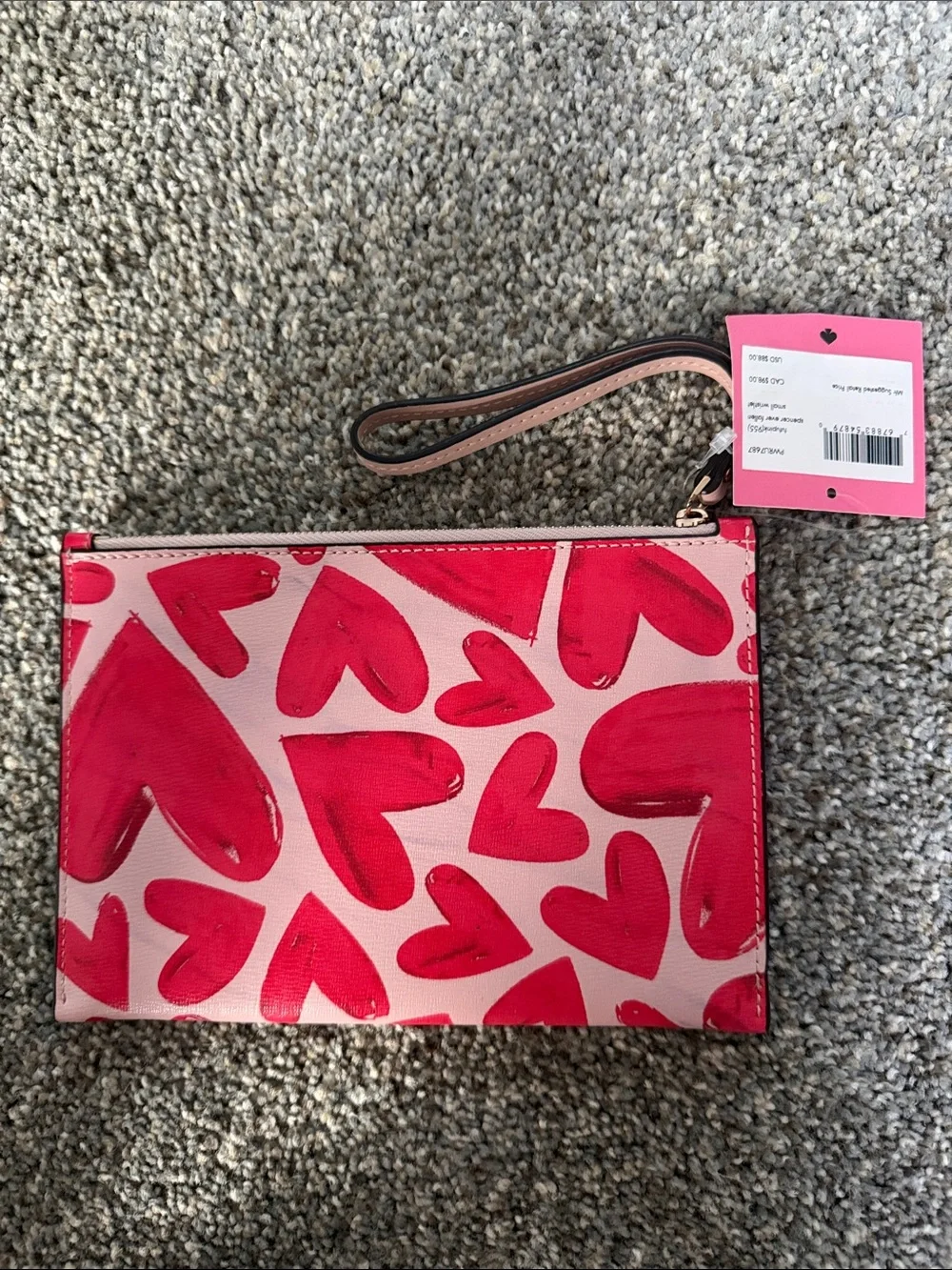 kate spade Pink Wristlet with Red Heart Print